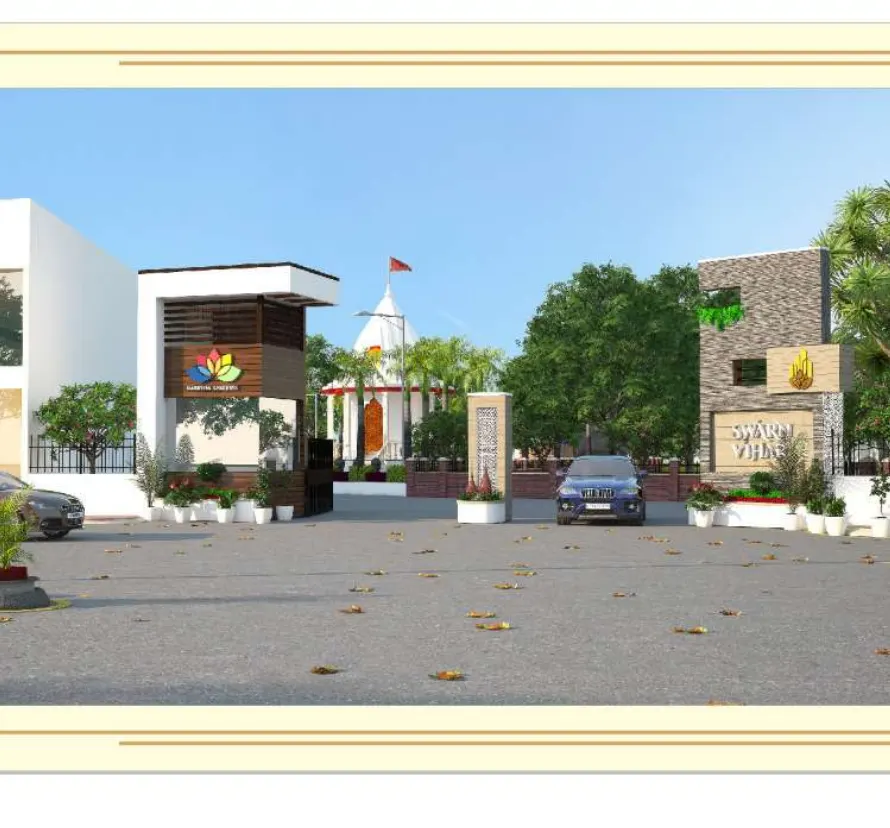 Swarn Vihar entrance and temple render